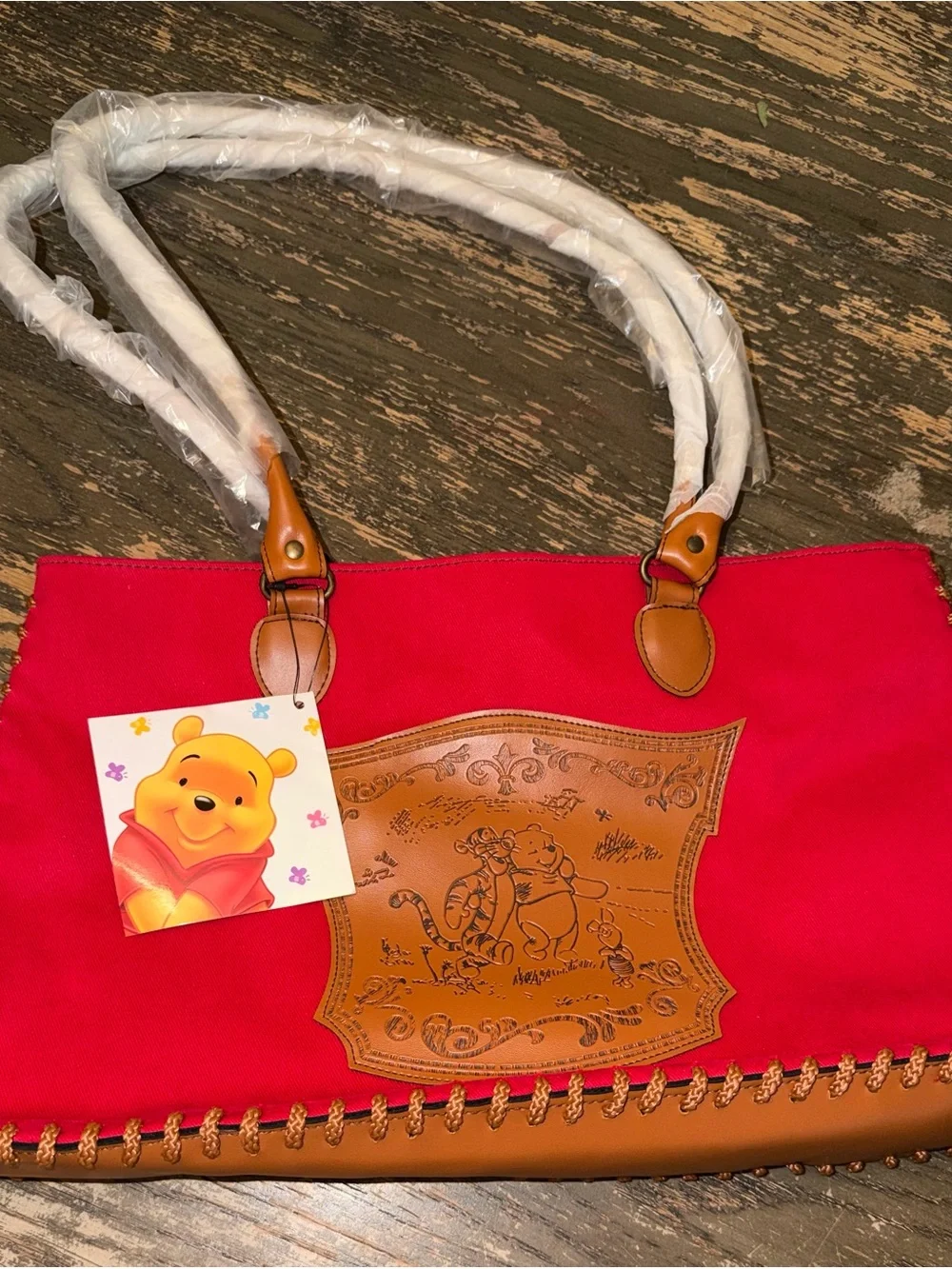 NWT Vintage Disney Winnie The Pooh Red Tote Bag & Matching Wallet Set Avon
